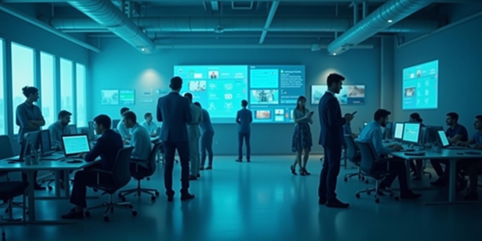 Postazione ufficio moderno con staff RicaricaTel e dispositivi mobili